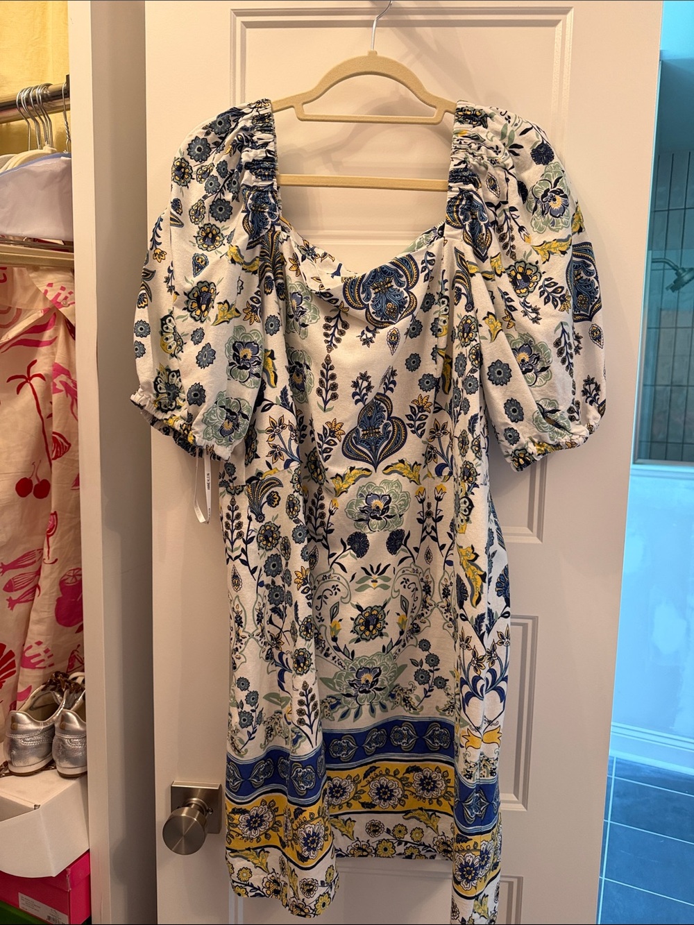 Anne Klein White Dress with Blue and Yellow Floral Print